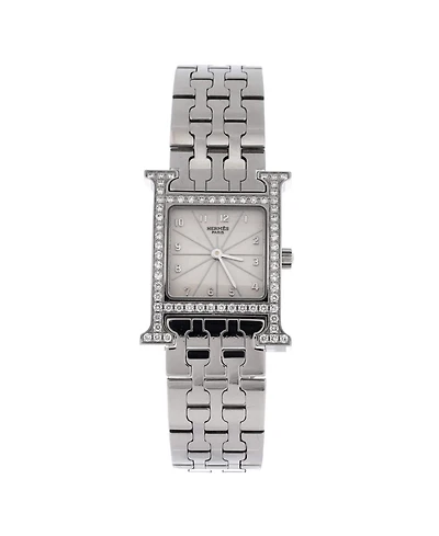Pre-Owned Hermes Heure H Quartz Watch in Stainless Steel with Diamond Bezel 21mm