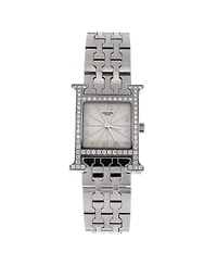 Pre-Owned Hermes Heure H Quartz Watch in Stainless Steel with Diamond Bezel 21mm