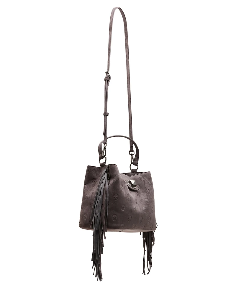 Betsey Johnson Skully Fringe Small Bucket Handbag