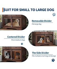 47" Large Dog Crate Fuderniture, Wooden Dog Kennel with 2 Storage Drawers, Removable Divider and Sliding Door, Heavy Duty Pet Cage for Breeds