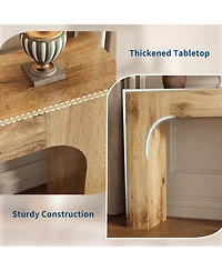 Farmhouse Narrow Console Table with Arched Base, Slim Wood Sofa Table in Oak Finish for Entryway Behind Couch Hallway Living Room