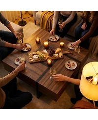 Mid-Century Modern Expandable Coffee Table with Sliding Top and Hidden Storage, Wood-Grain Finish Cocktail Tea Table for Living Room Small Spaces Apar