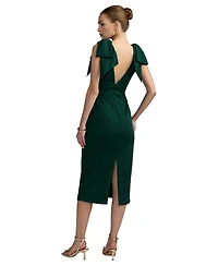 Mac Duggal Petite Statement Bow Shoulder Crepe Midi Dress