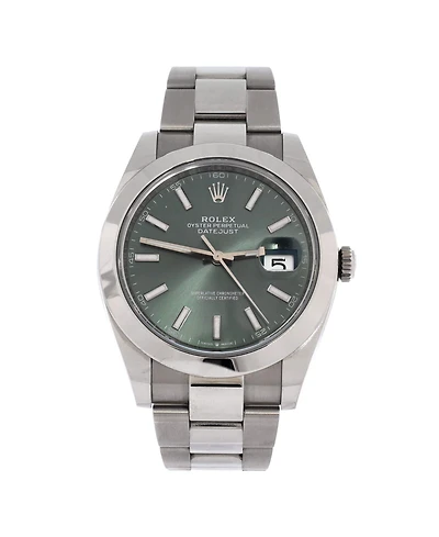 Pre-Owned Rolex Oyster Perpetual Datejust Mint Green Automatic Watch in Stainless Steel 41mm