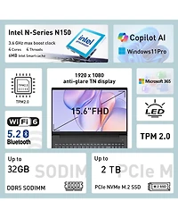 Lenovo V-Series V15 Business Laptop, 15.6" Fhd, Intel N-Series N150, Intel Graphics, 16GB DDR5, 512GB Ssd, Wi-Fi 6, Win11 Pro, Black
