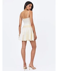 Miss Circle Women's Yvonne Ivory Satin Asymmetrical Ruched Mini Dress