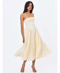 Miss Circle Women's Marnie Butter Yellow Pleated Satin Midi Dress