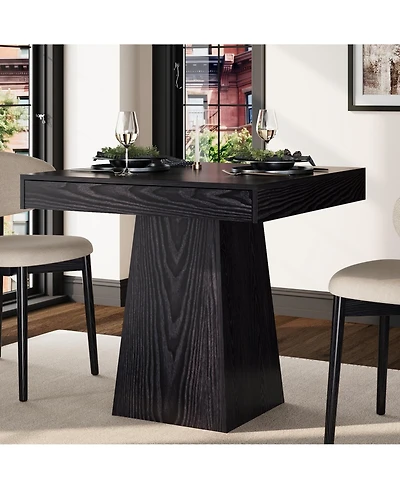 Square Dining Table for 4, 31.5" Engineered Wood Kitchen Table with 2 Storage Drawers, Pedestal Base for Dining Room and Breakfast