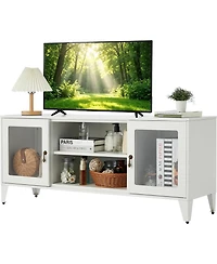 47.3" Modern White Metal Media Console with Glass Doors and Adjustable Shelves