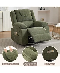 Oversized 360degree(s) Swivel Rocking Recliner Chair Deep Seat | High Back Heat and Vibration Massage Side Pocket Single Sofa for Living Room, Bedroom
