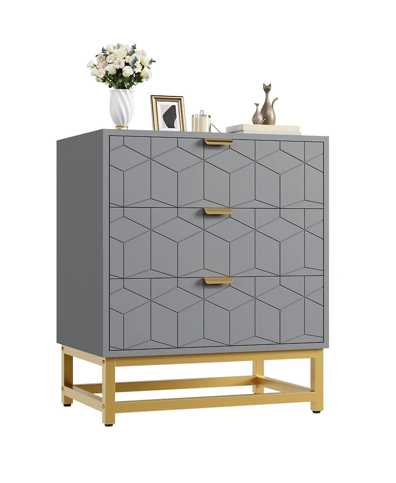 Dresser for Bedroom, 3 Drawer Dresser with Metal Legs, Wood Dressers Chest Organizer with Wide Storage, Modern Chest of Drawers for Bedroom, Hallway