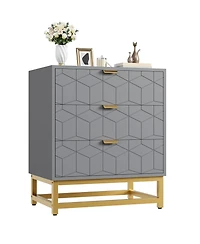 Dresser for Bedroom, 3 Drawer Dresser with Metal Legs, Wood Dressers Chest Organizer with Wide Storage, Modern Chest of Drawers for Bedroom, Hallway