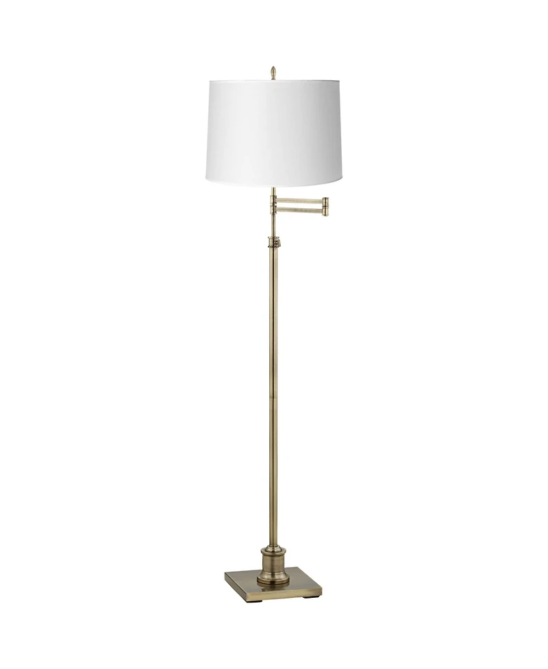 360 Lighting Swing Arm Floor Lamp 70" Tall Antique Brass White Mica Paper Drum Shade for Living Room Reading Bedroom