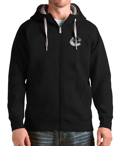 Antigua Men's Black Vancouver Canucks Logo Victory Full-Zip Hoodie