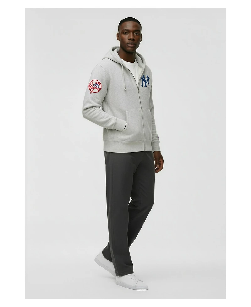 Champion Men's Gray New York Yankees Reverse Weave Chenille Full-Zip Hoodie