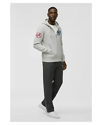 Champion Men's Gray New York Yankees Reverse Weave Chenille Full-Zip Hoodie