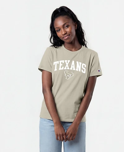 Champion Women's Houston Texans Cocoa Butter Crewneck Screen-Print Graphics T-Shirt