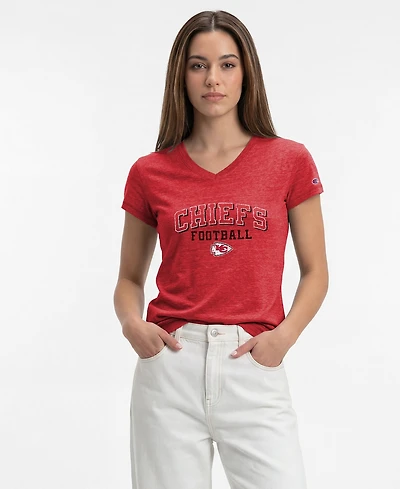 Champion Women's Kansas City Chiefs Triumph Tri-Blend V-Neck Distressed Graphic T-Shirt