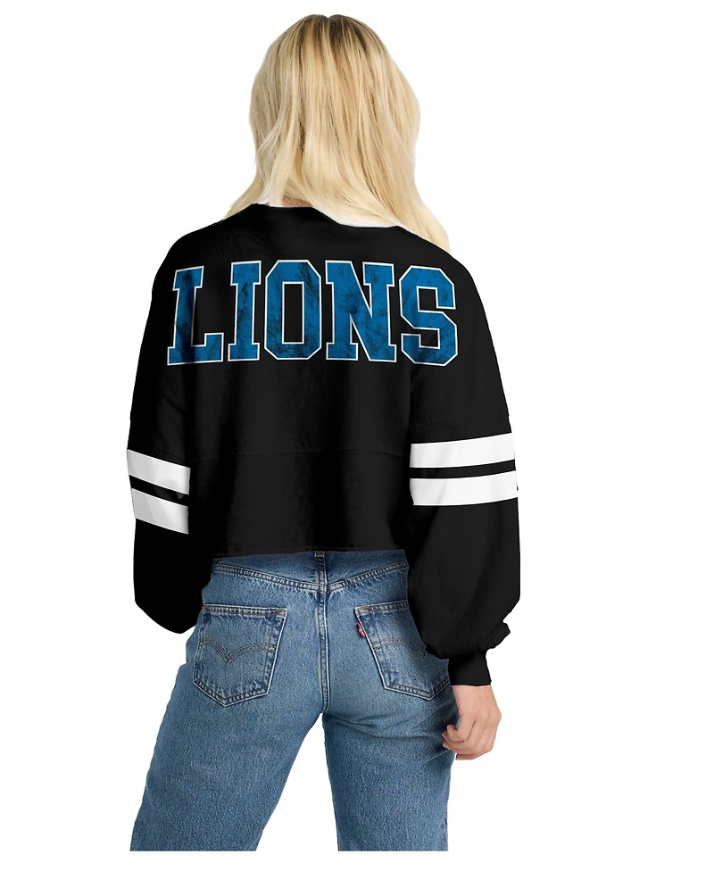 Spirit Jersey Women's Detroit Lions Oversized Cropped Long-Sleeve T-Shirt
