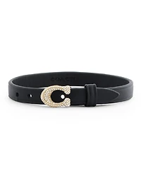 Coach Black Pave Signature C Buckle Leather Bracelet