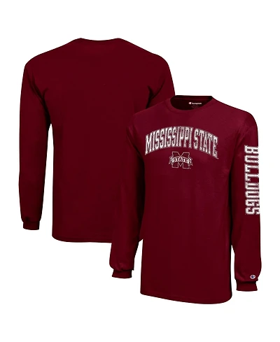 Champion Big Boys and Girls Maroon Mississippi State Bulldogs Distressed Arch Over Logo Long sleeves T-Shirt
