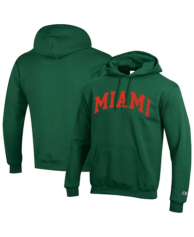 Champion Men's Green Miami Hurricanes Basic Arch Fleece Pullover Hoodie