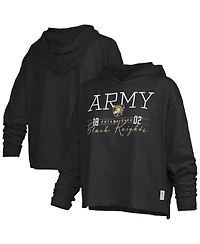 Pressbox Women's Black Army Knights Castillo Slub Waist Length Long sleeves Hooded T-Shirt