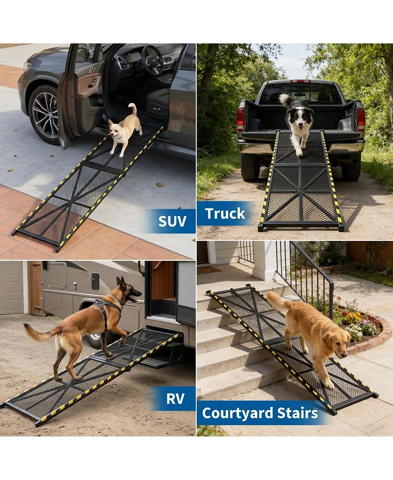 71 in Folding Dog Ramp for Car Suv Truck, Steel Frame Pet Ramp for Large Dogs