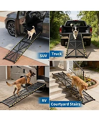 71 in Folding Dog Ramp for Car Suv Truck, Steel Frame Pet Ramp for Large Dogs