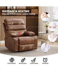 Oversized Manual Pu Leather Recliner Chair with Massage and Heating Function, Thickened Sponge Cushioned Single Lounge Sofa for Indoor Use