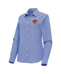 Antigua Women's Blue New York Knicks Porter Woven Long sleeves Button-Up Shirt