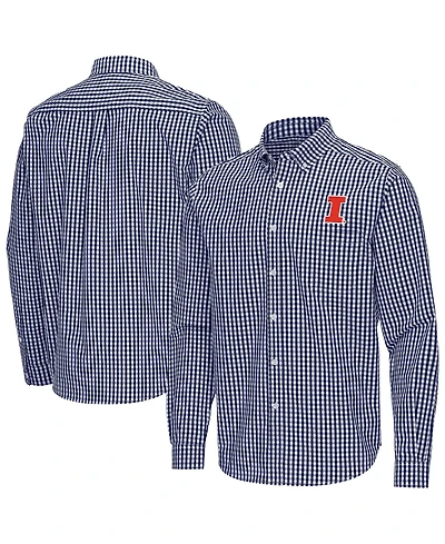 Antigua Men's Navy Illinois Fighting Illini Ellis Woven Tri-Blend Long sleeves Button-Down Shirt