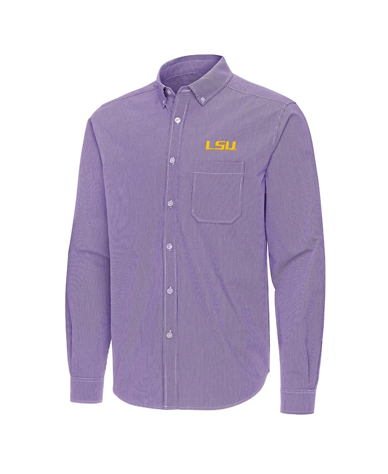 Antigua Men's Purple Lsu Tigers Porter Woven Tri-Blend Long sleeves Button-Down Shirt