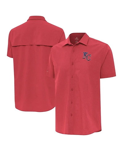 Antigua Men's Red Kansas City Royals Activate Stars and Stripes Team Logo Short Sleeve Button-Up Shirt