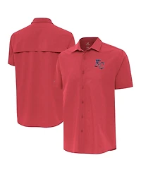 Antigua Men's Red Kansas City Royals Activate Stars and Stripes Team Logo Short Sleeve Button-Up Shirt