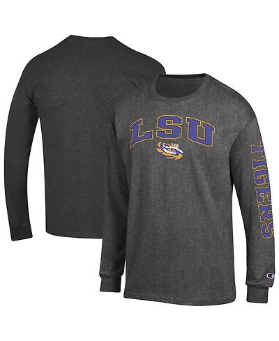 Champion Men's Charcoal Lsu Tigers Arch Over Logo 2-Hit Long sleeves T-Shirt