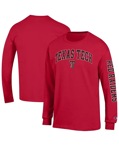Champion Men's Red Texas Tech Raiders Arch Over Logo 2-Hit Long sleeves T-Shirt
