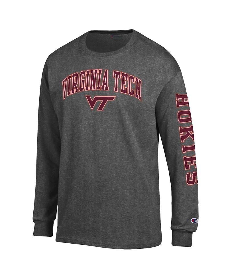 Champion Men's Charcoal Virginia Tech Hokies Arch Over Logo 2-Hit Long sleeves T-Shirt