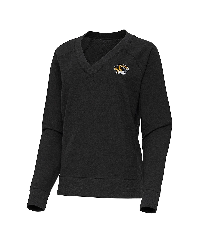Antigua Women's Heather Black Missouri Tigers Varsity V-Neck Tri-Blend Pullover Sweatshirt