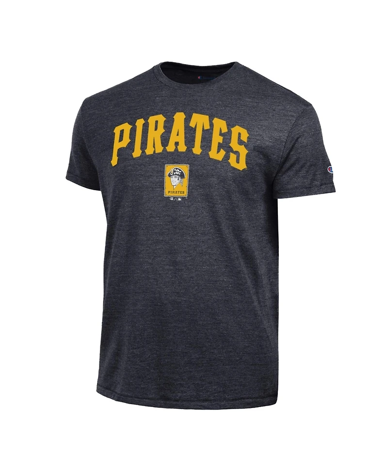 Champion Men's Black Pittsburgh Pirates Cooperstown Wordmark Lockup Tri-Blend T-Shirt