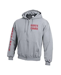 Champion Men's Heather Gray Louisville Cardinals Varsity Power Blend Full-Zip Fleece Hoodie