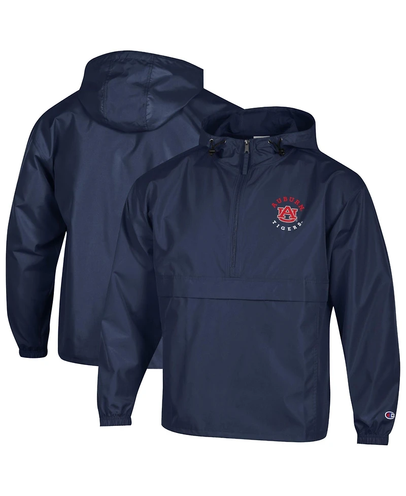 Champion Men's Navy Auburn Tigers Packable Hooded Windbreaker Half-Zip Jacket