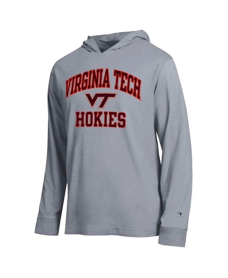 Champion Men's Heather Gray Virginia Tech Hokies High Motor All-Star Long sleeves Hooded T-Shirt
