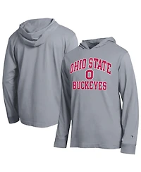 Champion Men's Heather Gray Ohio State Buckeyes High Motor All-Star Long sleeves Hooded T-Shirt