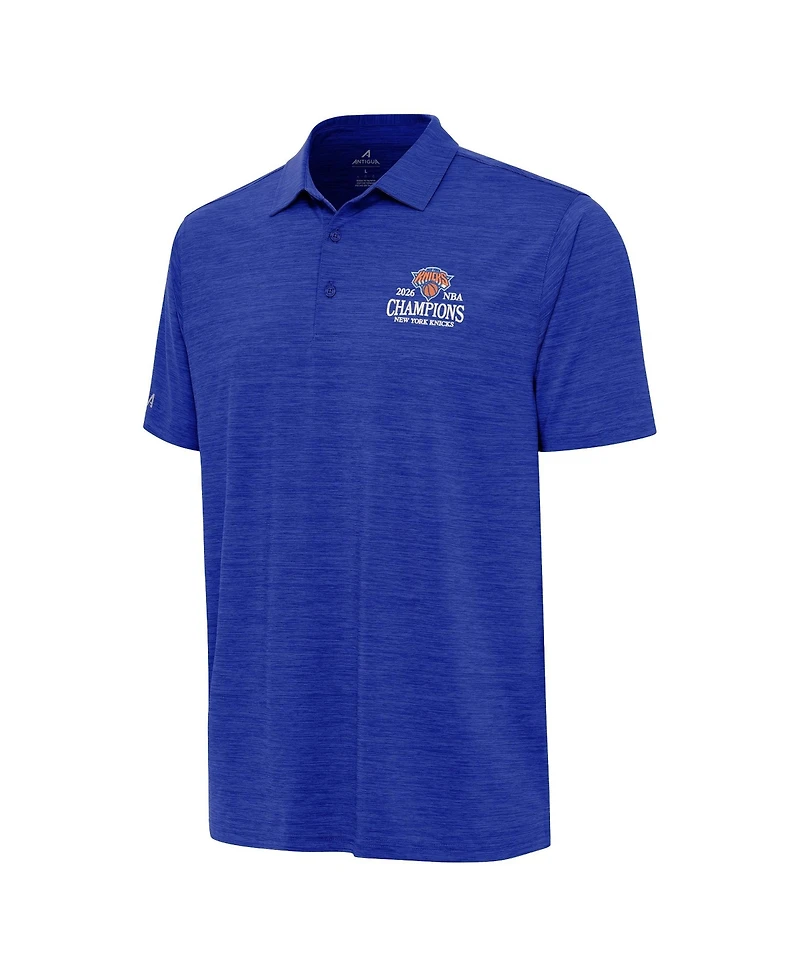 Antigua Men's Heather Blue New York Knicks 2026 Nba Finals Champions Wordmark Layout Polo Shirt