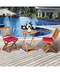 Sugift 3 Pieces Patio Folding Bistro Set with Padded Cushion and Round Coffee Table