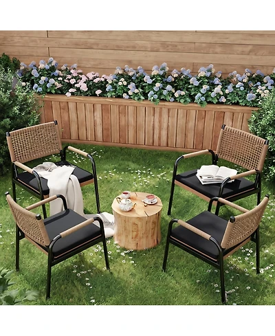 homfan Set of 2 Or 4 Stackable Dining Armchairs - Weatherproof Polyrattan and Breathable Textilene, Heavy Duty Metal Frame with Cushions, for Garden