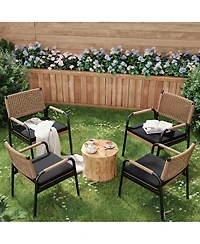 homfan Set of 2 Or 4 Stackable Dining Armchairs - Weatherproof Polyrattan and Breathable Textilene, Heavy Duty Metal Frame with Cushions, for Garden