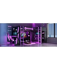 Streamdale Furniture L-Shaped Twin Gaming Loft Bed with Rgb Lights, Usb, and Storage