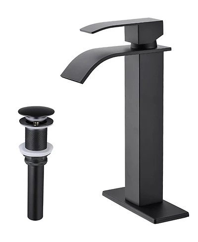 Thirtypeachy Single Handle Waterfall Bathroom Sink Faucet, Stainless Steel Vessel Faucet with Pop-Up Drain, No Overflow